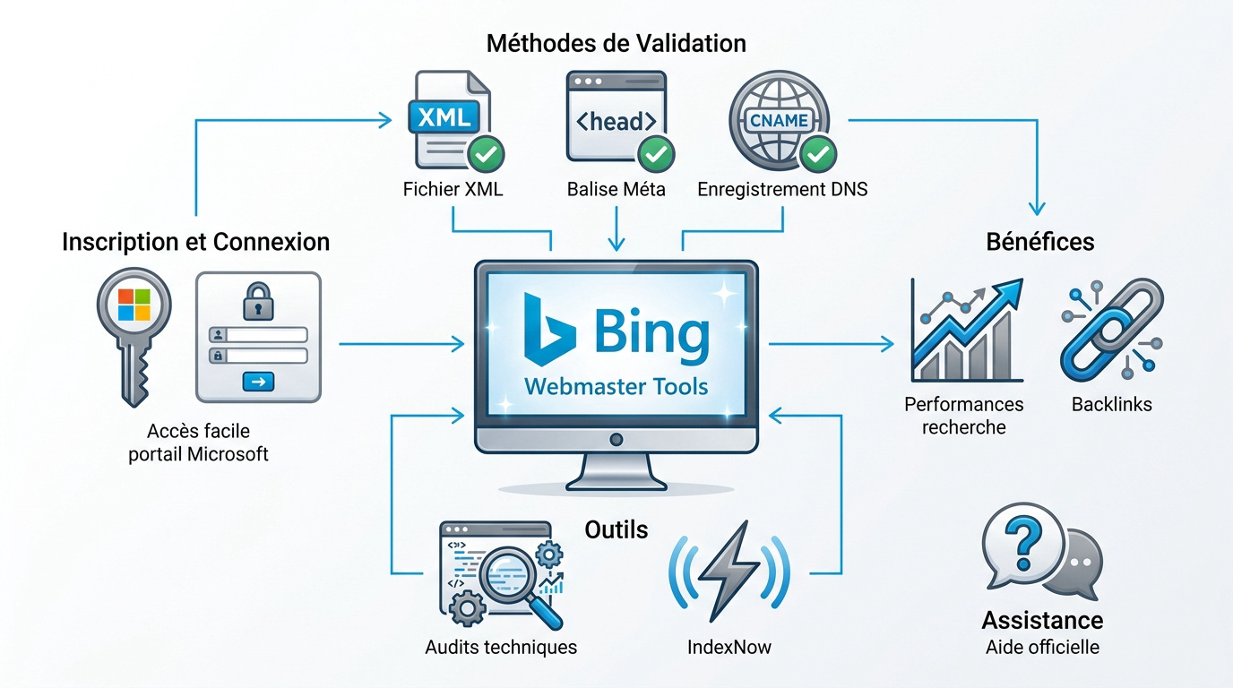 Interface de configuration et de validation du tableau de bord Bing Webmaster Tools