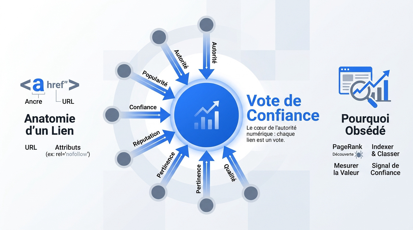 Illustration du concept de vote de confiance numérique via les backlinks pour le SEO