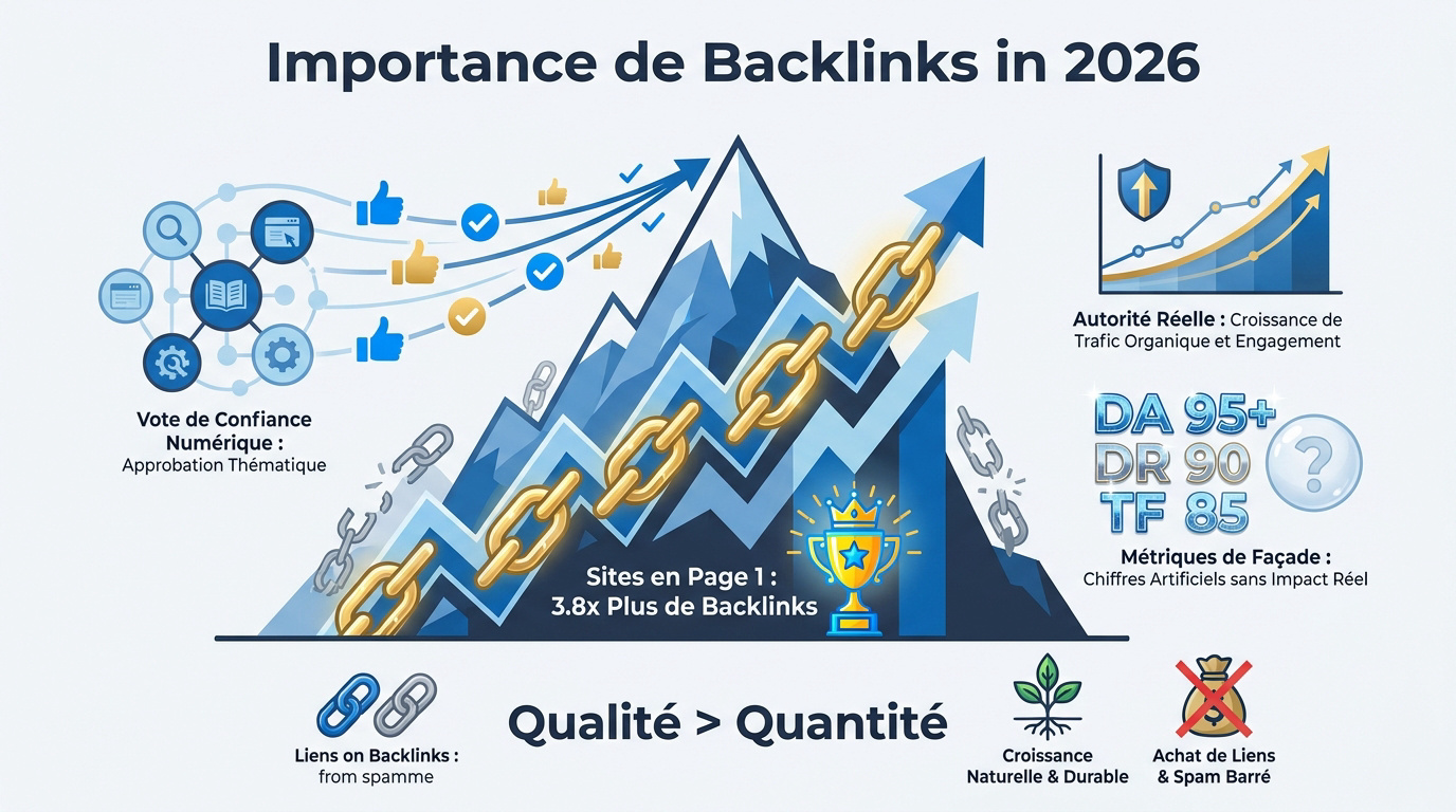 Graphique montrant l'importance des backlinks pour le classement SEO en 2026