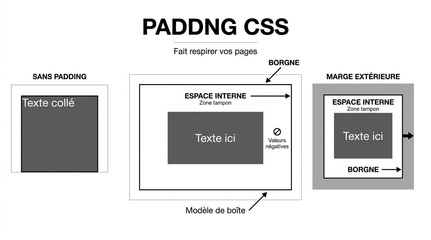 Infographie expliquant le fonctionnement du padding et du modèle de boîte en CSS