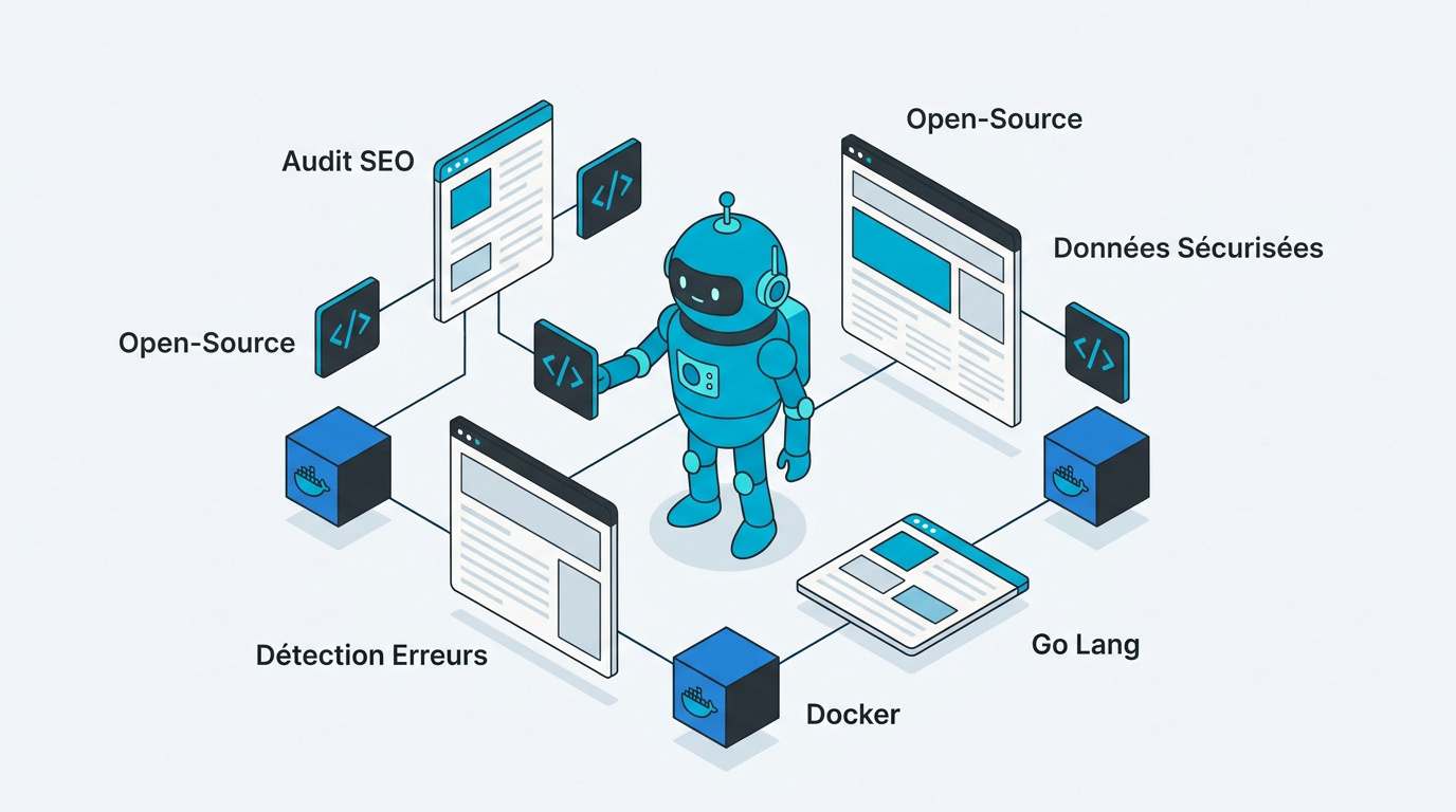 Robot SEO analysant la structure technique d'un site web