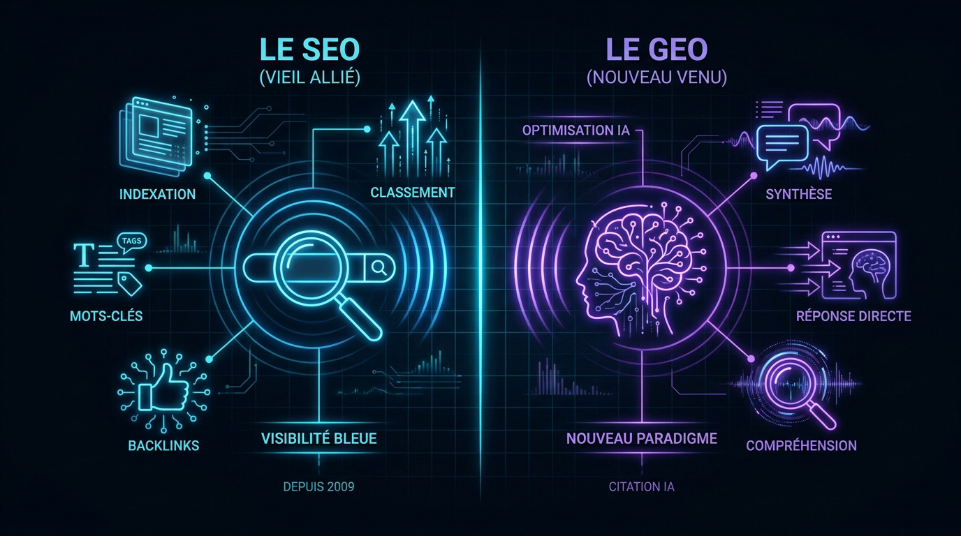Comparaison entre le SEO traditionnel et l'optimisation pour les moteurs génératifs GEO