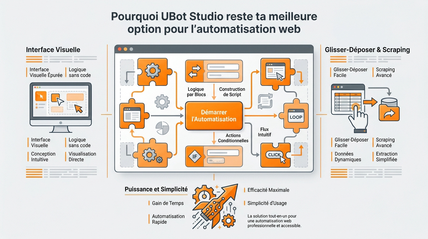 Interface visuelle de UBot Studio pour l'automatisation sans code